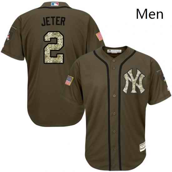 Mens Majestic New York Yankees 2 Derek Jeter Replica Green Salute to Service MLB Jersey